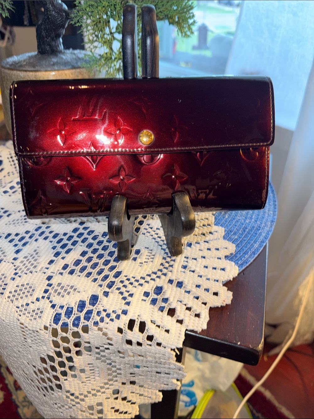 Louis Vuitton Deep Wine Vernis Patent Wallet with Gold Snap